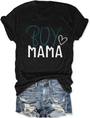 Womens Boy Mama Shirt Casual Letter Printed Boy Mom T-Shirts Short Sleeve Mother's Day Graphic Tee Tops