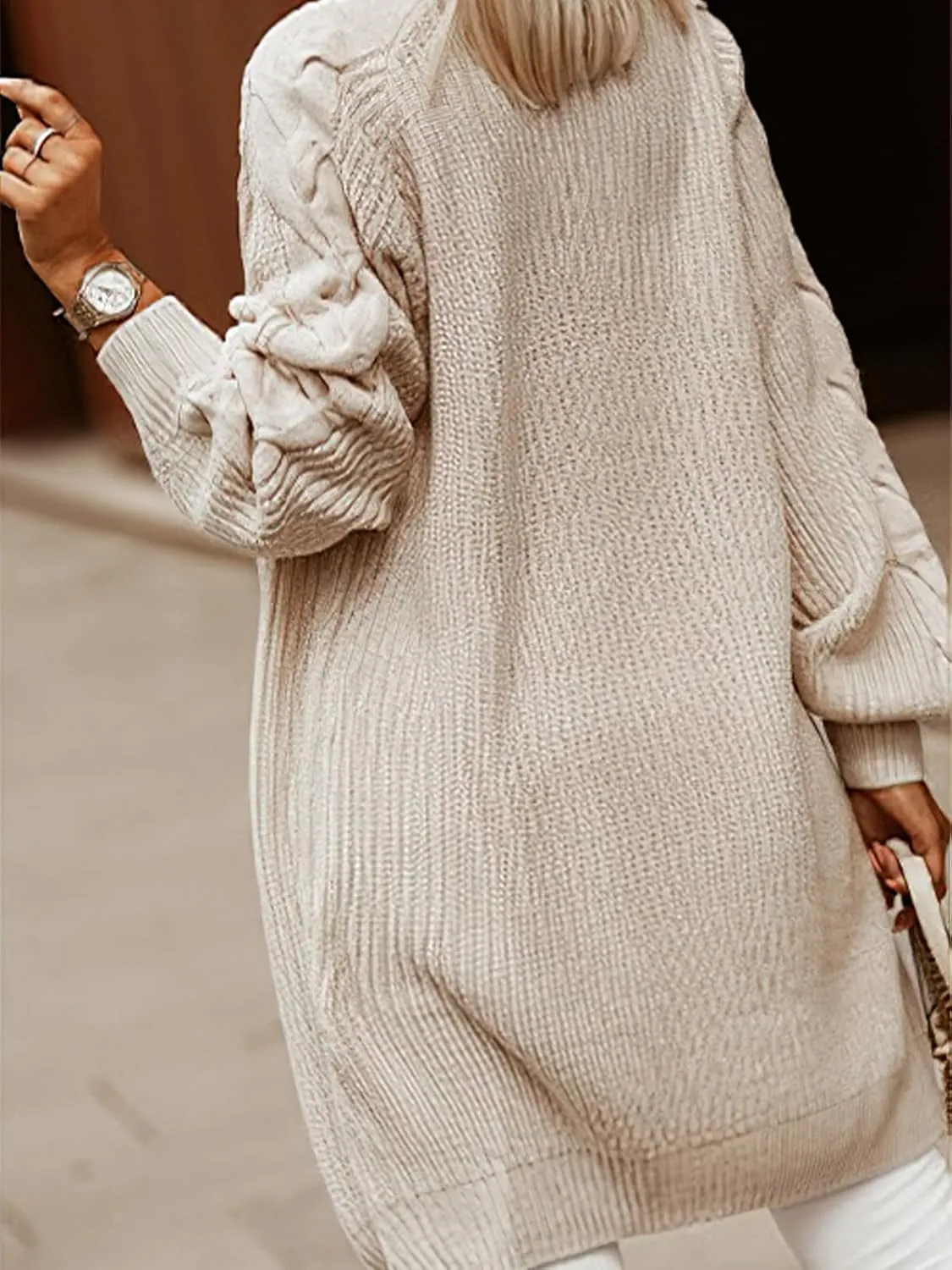 Women's Cardigan Sweaters Open Front Twists Long Sleeve Chunky Knit Loose Outwear Coat