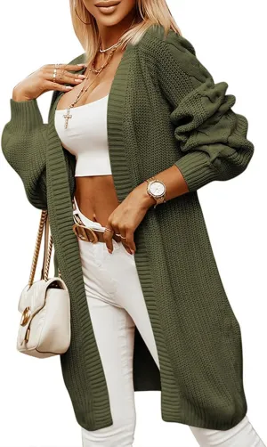 Women's Cardigan Sweaters Open Front Twists Long Sleeve Chunky Knit Loose Outwear Coat