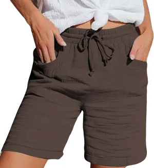 Womens Casaul Drawstring Linen Shorts Summer Hawaiian Beach Athletic Bermuda Sweatpant Elastic Waist Y2K Casual Short