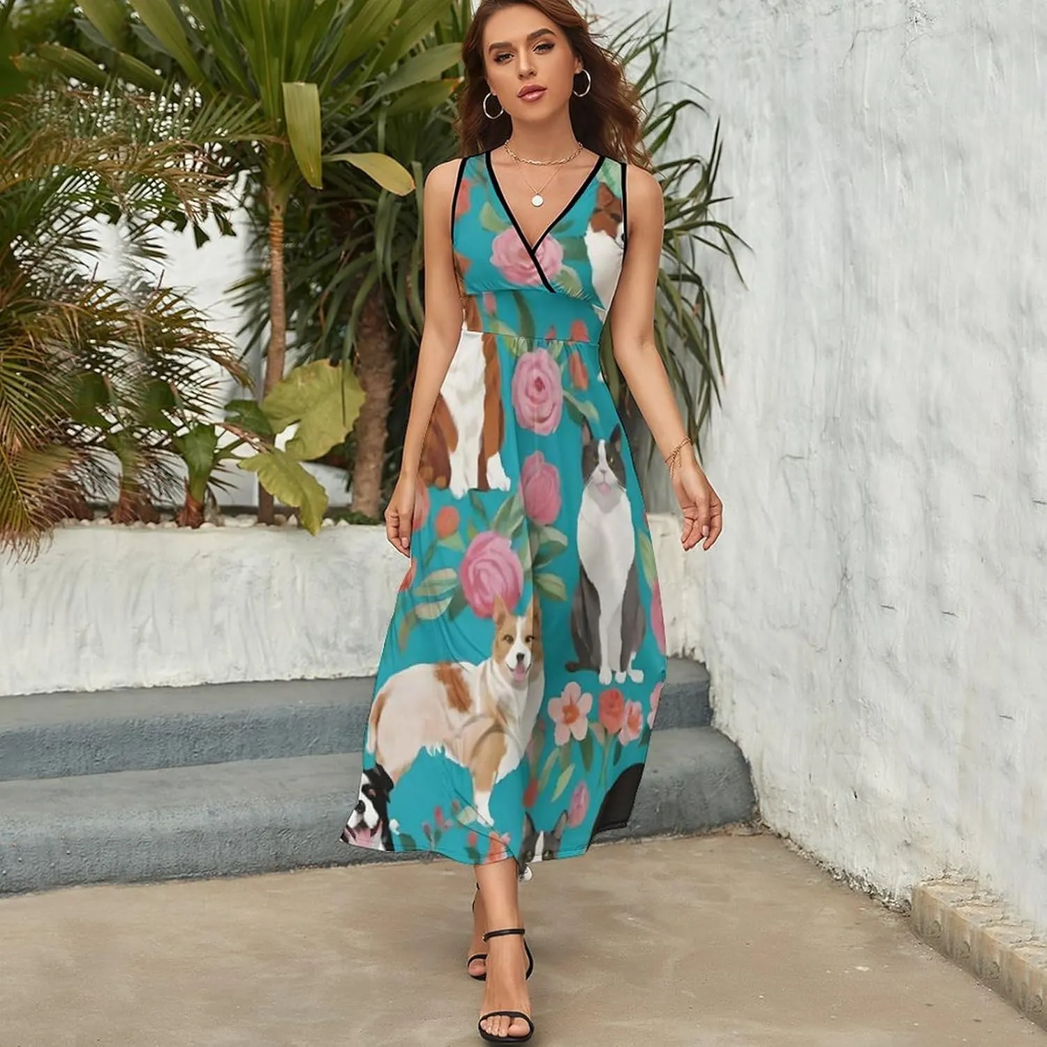 Women's Casual Swing Midi Sun Dress for Party Beach Date