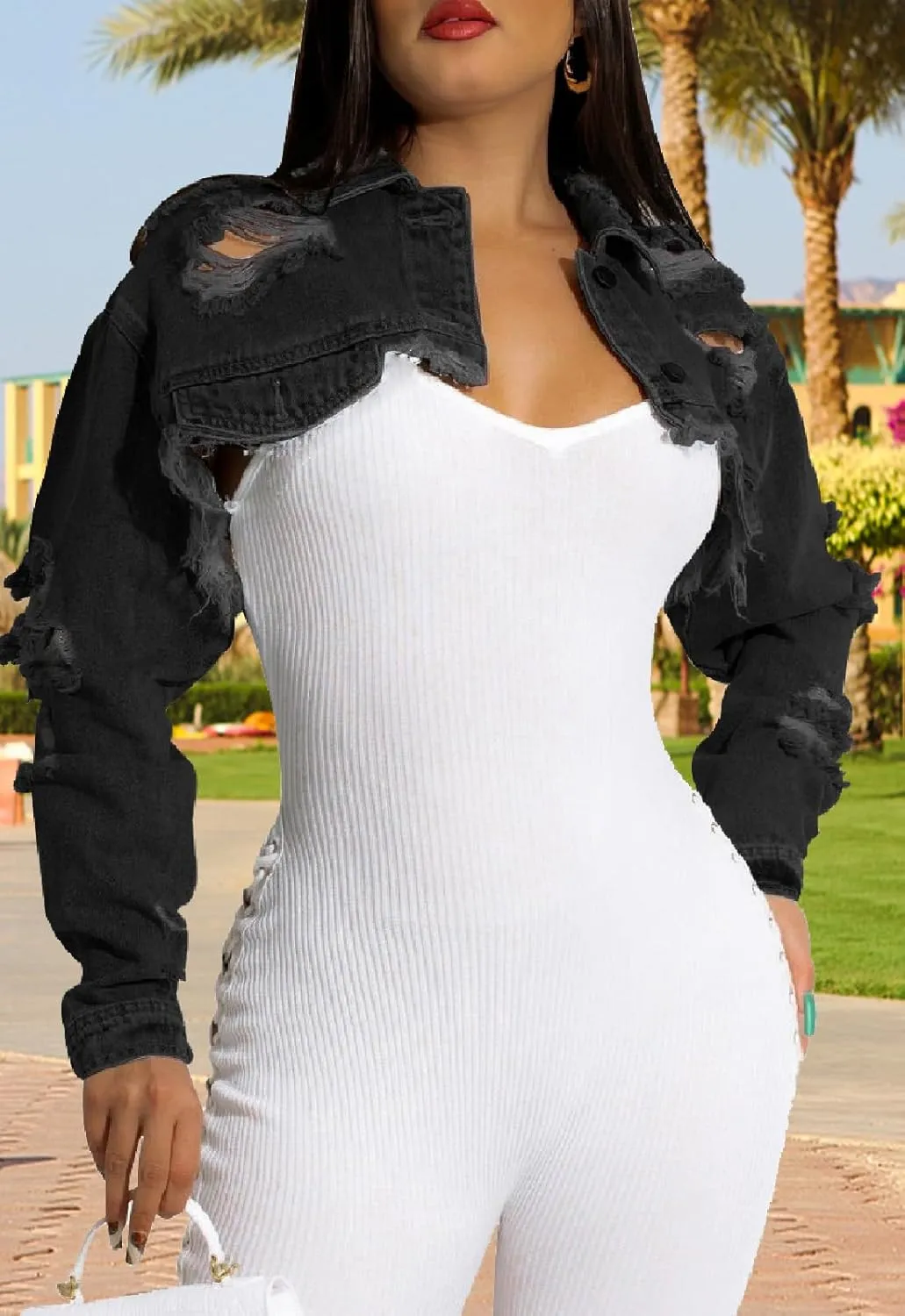 Women's Crop Top Jean Jacket Button Down Long Sleeve Cropped Denim Jacket Coat
