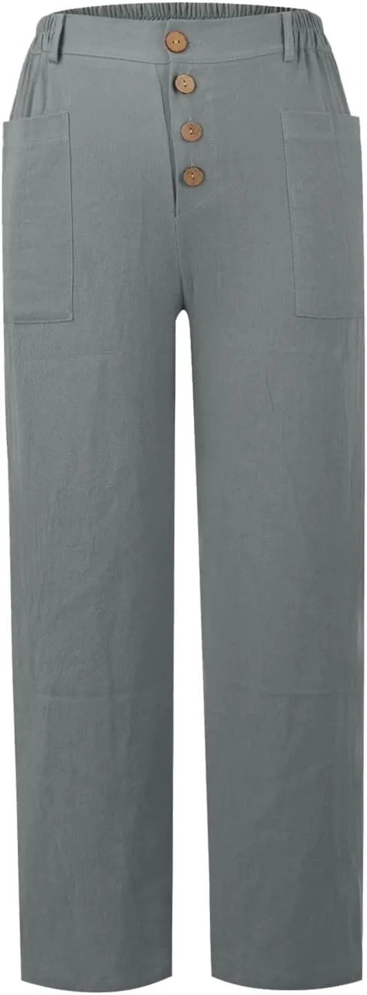 Women's Fashionable Ankle Pants Trendy Cotton Linen Lounge Trouser Versatile Work Home Office Yoga Hiking Casual Pant