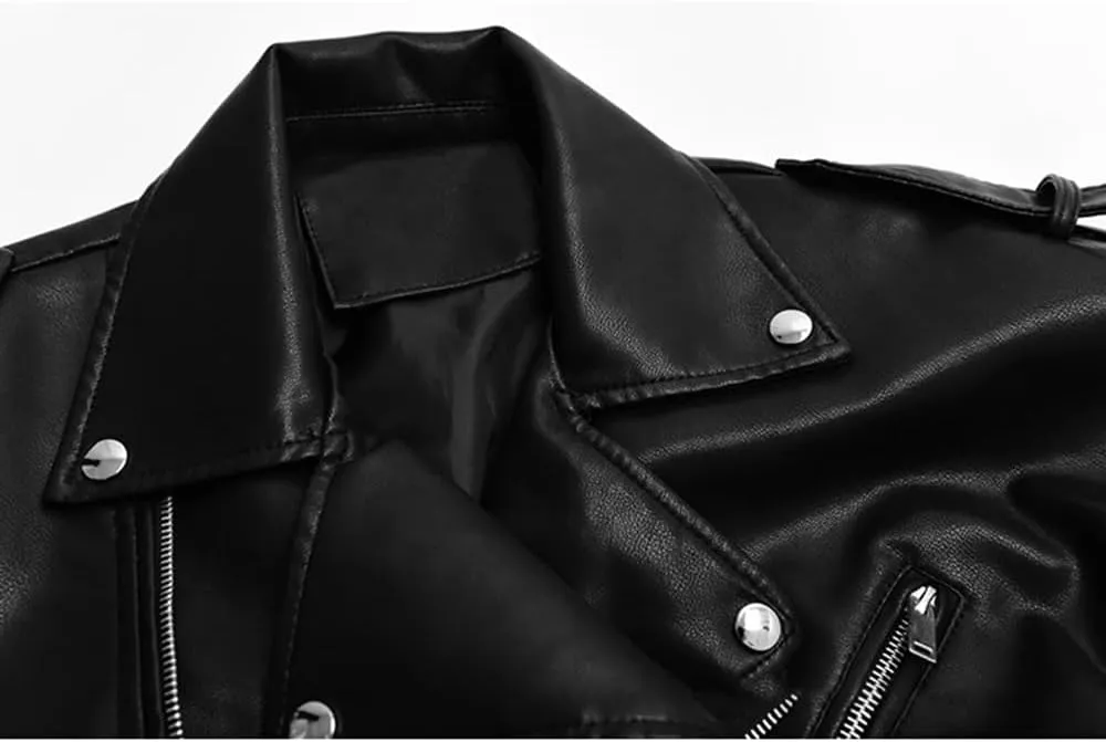 Womens Faux Leather Jackets Coats Solid Moto & Biker Style Zippers Outerwear