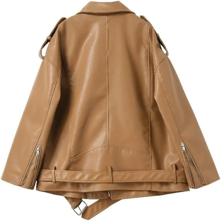 Womens Faux Leather Jackets Coats Solid Moto & Biker Style Zippers Outerwear