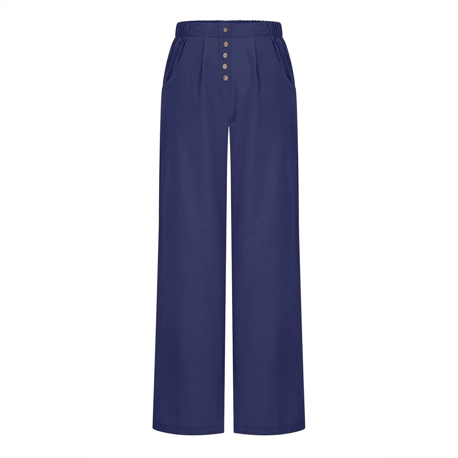 Womens High Waisted Button Front Pants Stylish Straight Wide-Leg Office Relax Linen Trousers Beach Flowy Casual Pants