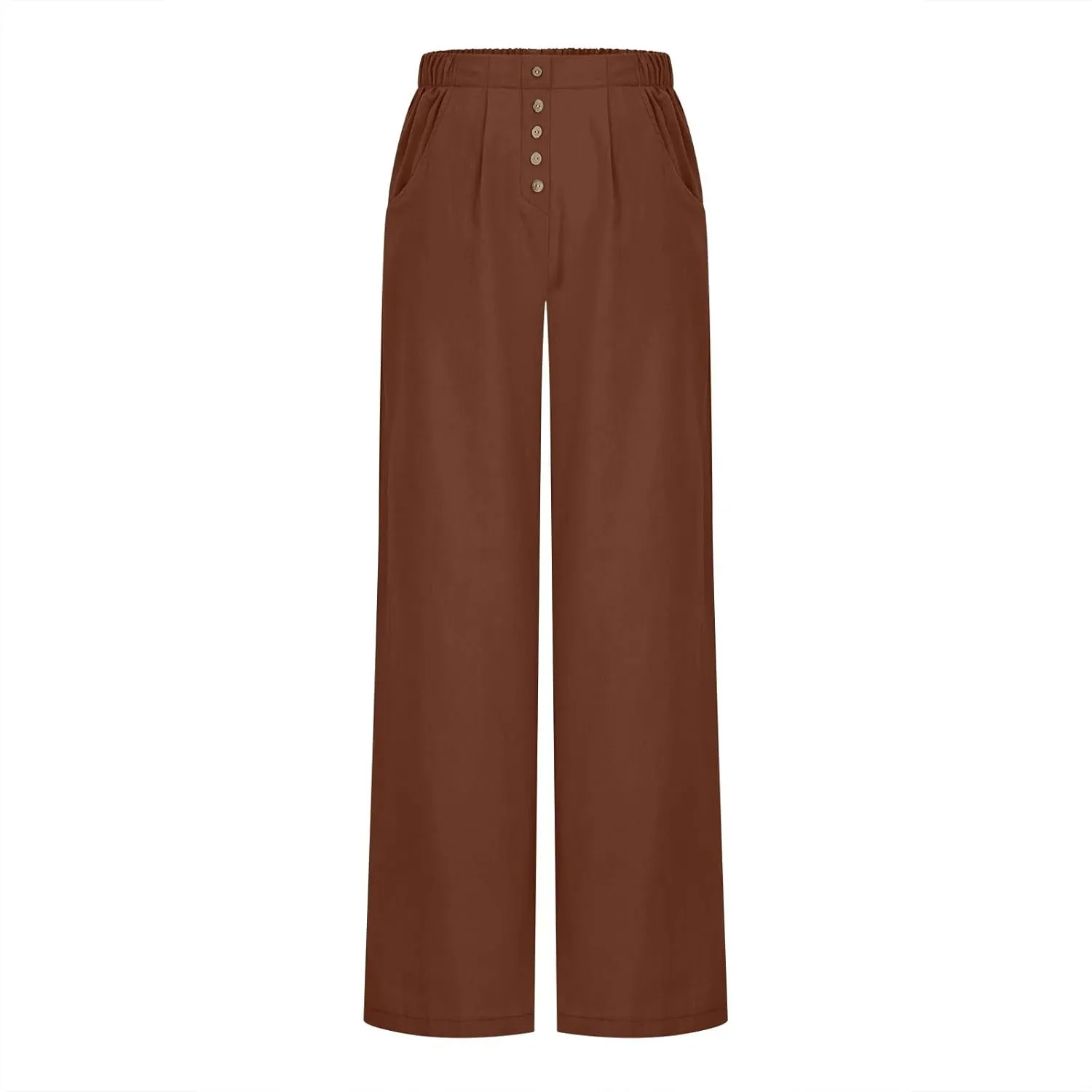 Womens High Waisted Button Front Pants Stylish Straight Wide-Leg Office Relax Linen Trousers Beach Flowy Casual Pants