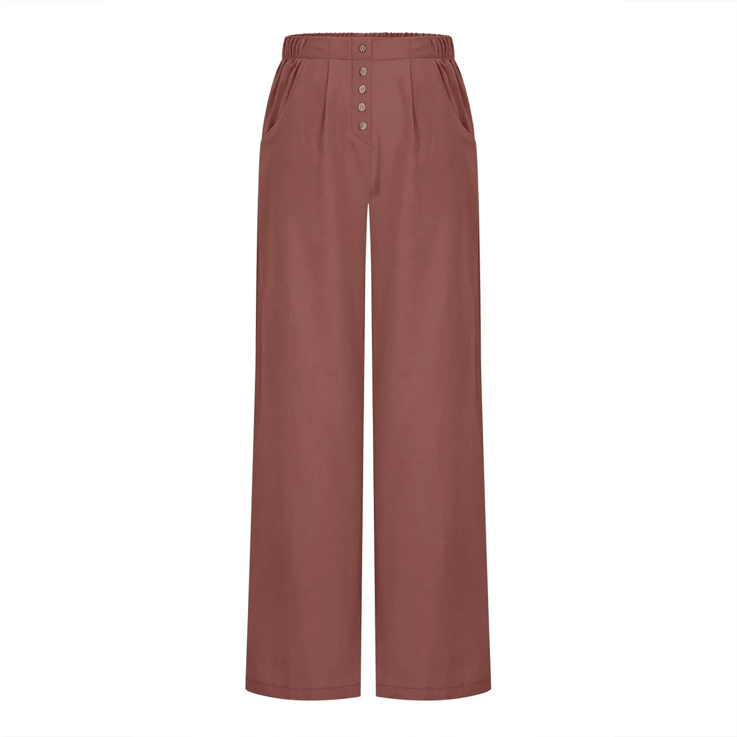 Womens High Waisted Button Front Pants Stylish Straight Wide-Leg Office Relax Linen Trousers Beach Flowy Casual Pants