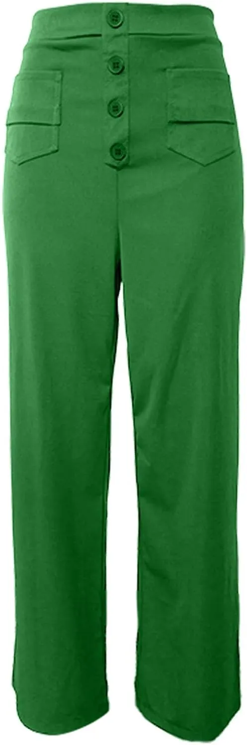 Womens High Waisted Button Pants Front Pocket Casual Loose Fit Outdoor Fashion Streetwear Straight Leg Causal Trouser