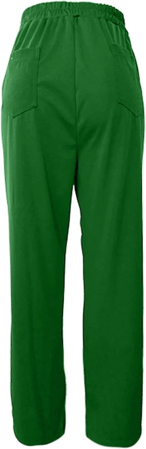 Womens High Waisted Button Pants Front Pocket Casual Loose Fit Outdoor Fashion Streetwear Straight Leg Causal Trouser