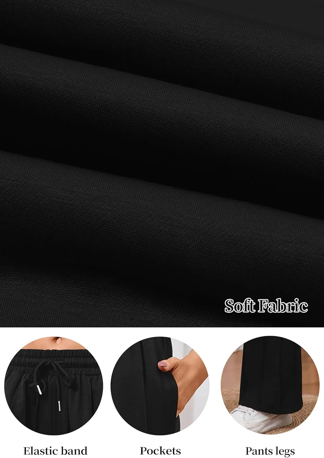 Women's High Waisted Drawstring Waist Wide Leg Solid Color Pants Sweatpants Casual Loose Yoga Pants with Pockets