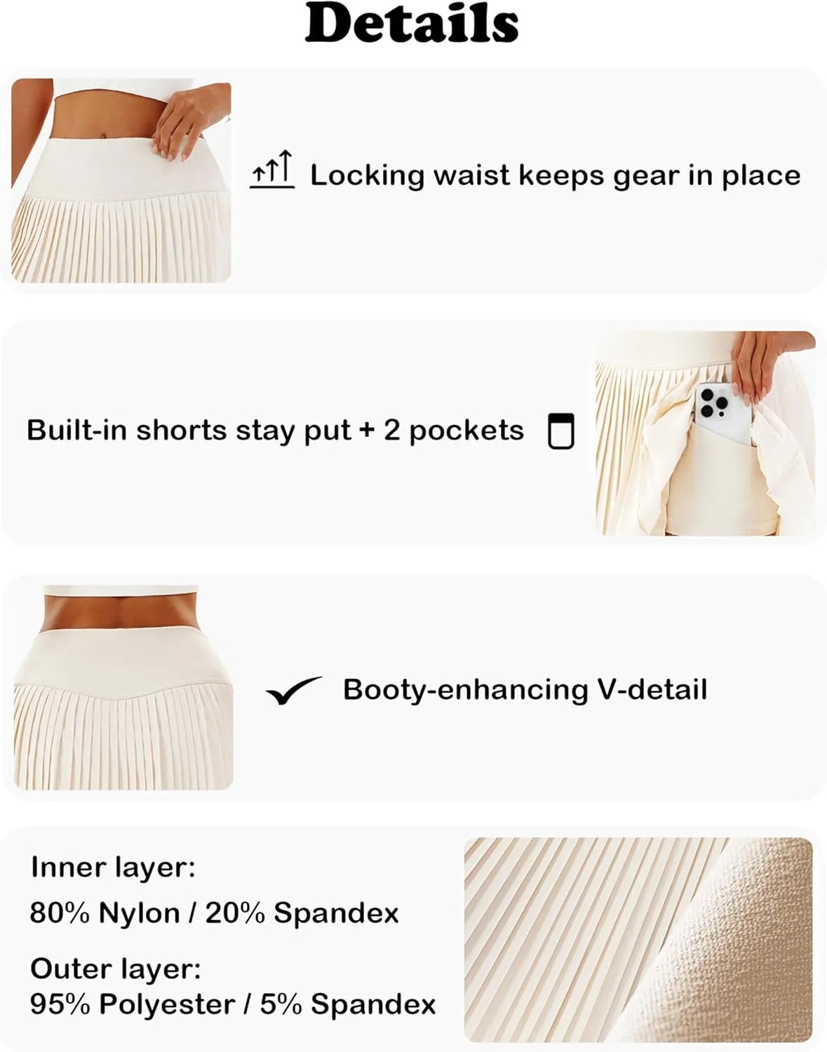 Women's High-Waisted Pleated Tennis Skirt with Shorts and Pockets: Lightweight Athletic Golf Skorts