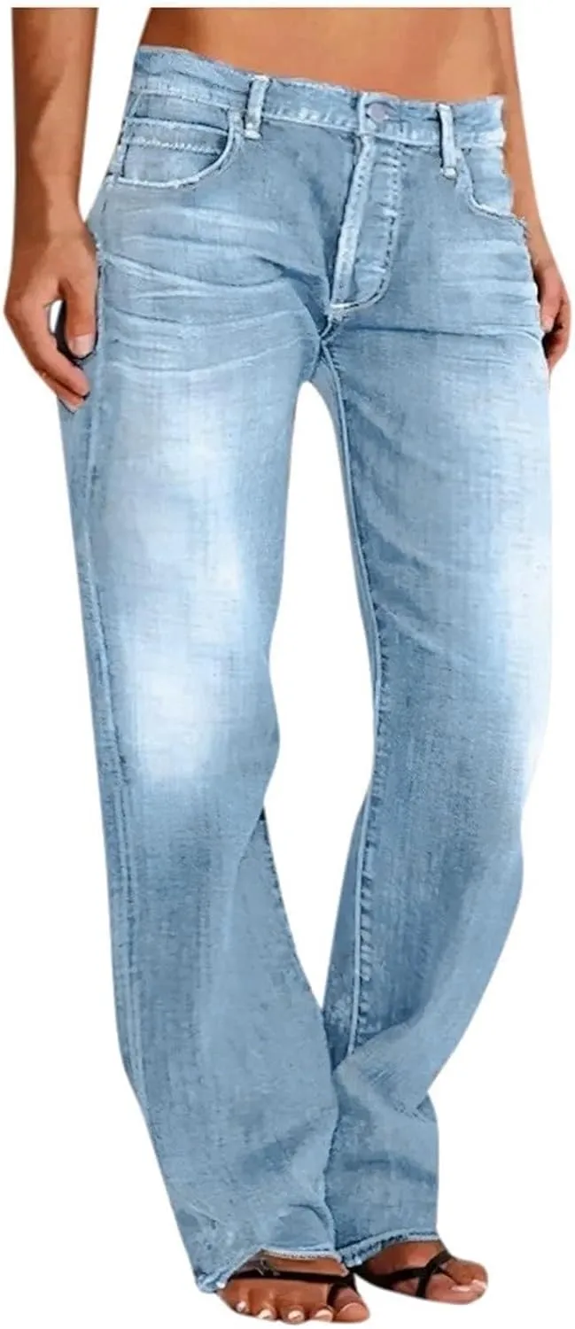 Women's High-Waisted Ripped Jeans Fashionable Distressed Gradient Casual Denim Pant Street Hip Hop Trendy Streetwears