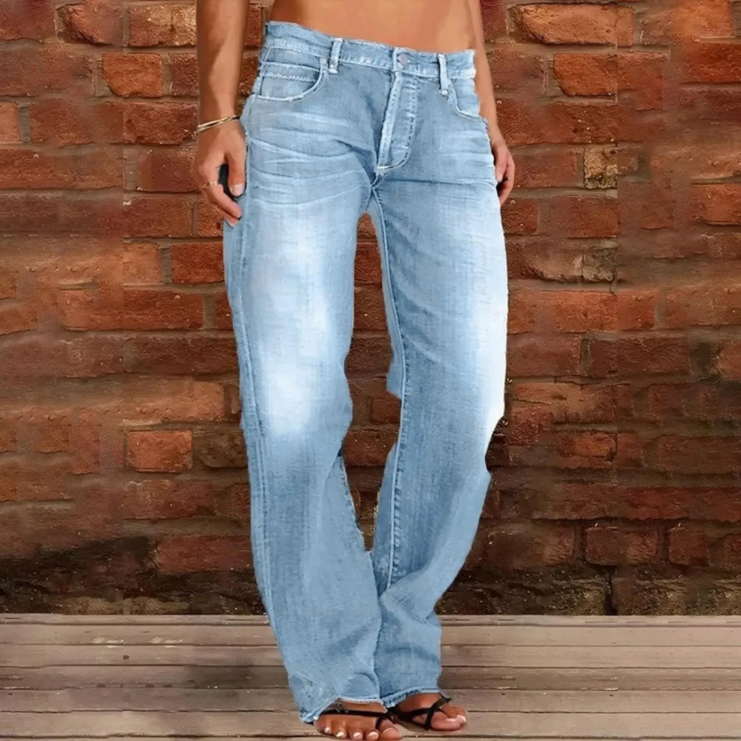 Women's High-Waisted Ripped Jeans Fashionable Distressed Gradient Casual Denim Pant Street Hip Hop Trendy Streetwears