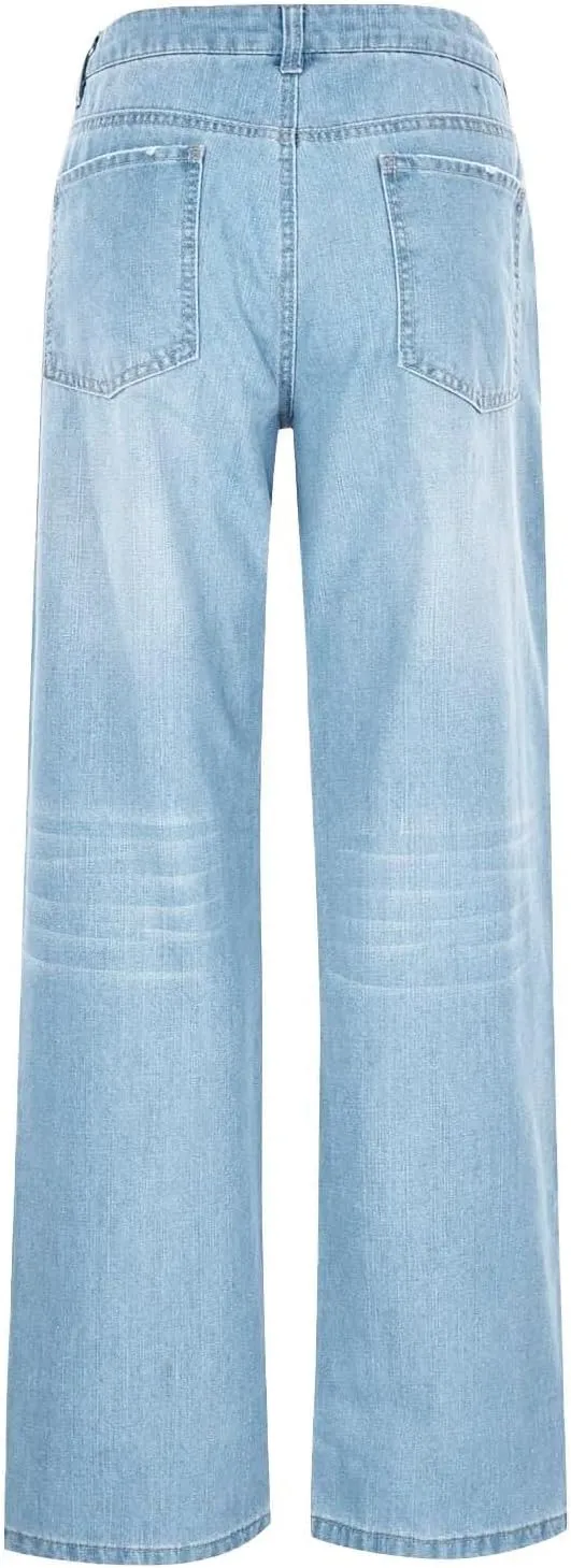 Women's High-Waisted Ripped Jeans Fashionable Distressed Gradient Casual Denim Pant Street Hip Hop Trendy Streetwears