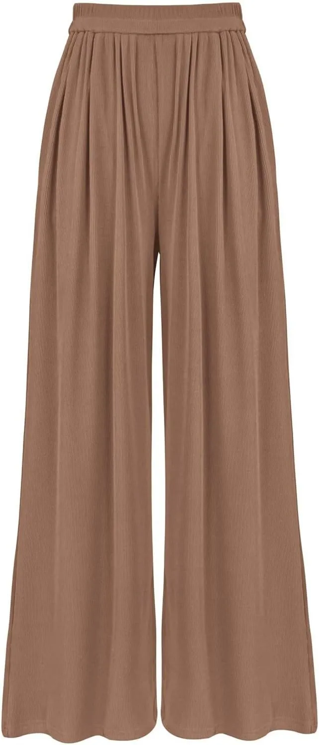 Womens High Waisted Wide Leg Linen Pants Plus Size Stylish Casual Loose Trouser Beach Vacation Boho Flowy Lounge Pant