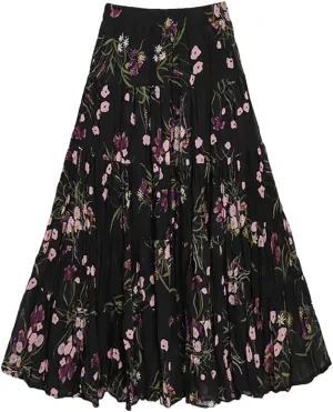 Women's Layered Printing Maxi Floral Romantic Vestidos Wrinkled Ankle Length Boho A-Line Skirts