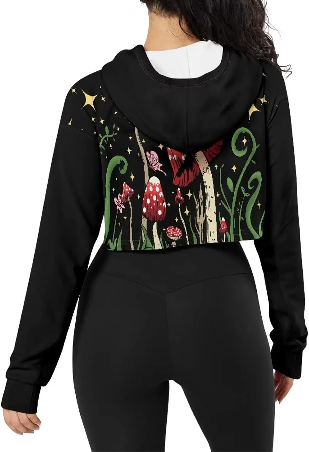 Womens Long Sleeve Crop Top Hoodies Drawstring Crop Top Sweatshirts for Teen Girls