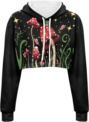 Womens Long Sleeve Crop Top Hoodies Drawstring Crop Top Sweatshirts for Teen Girls
