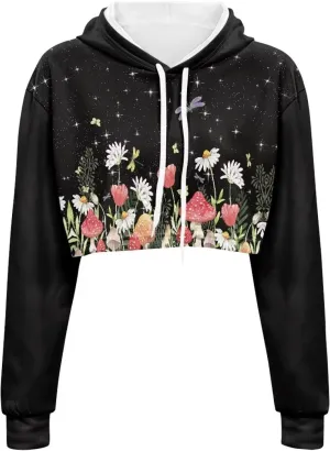 Womens Long Sleeve Crop Top Hoodies Drawstring Crop Top Sweatshirts for Teen Girls