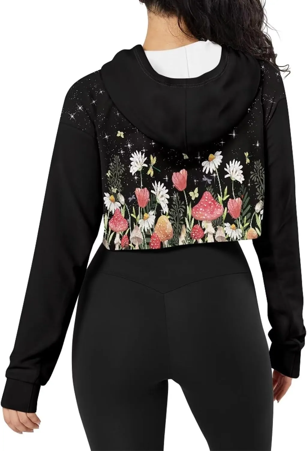 Womens Long Sleeve Crop Top Hoodies Drawstring Crop Top Sweatshirts for Teen Girls