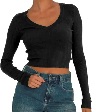 Women's Long Sleeve Sexy V Neck Slim Fit T Shirts Y2k Style Ribbed Knit Solid Color Casual Basic Tee Tops