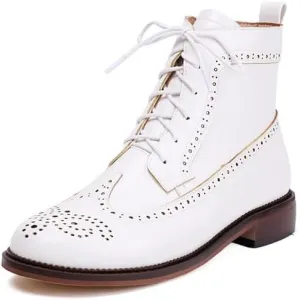 Women's Low Heel Lace Up Combat Boots Women Military Oxfords Low Heel Side Zipper Round Toe Brogue Ankle Boots
