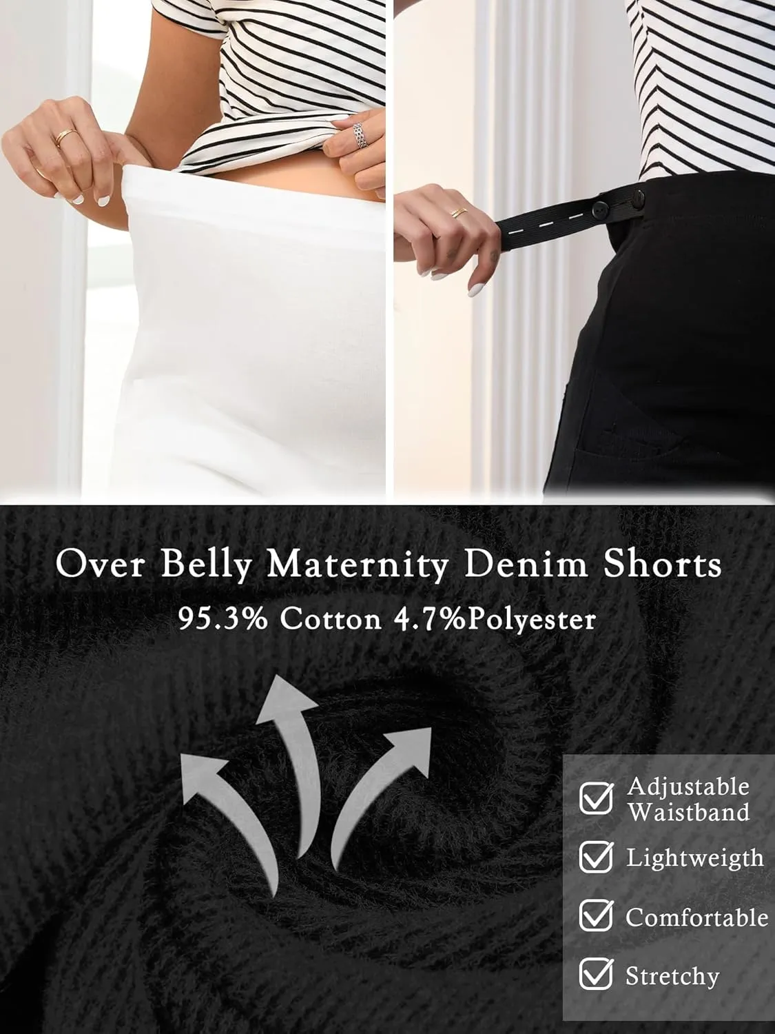 Women's Maternity Denim Over Belly High Waist Summer Casual Workout with Pockets Jeans Pregnancy Shorts
