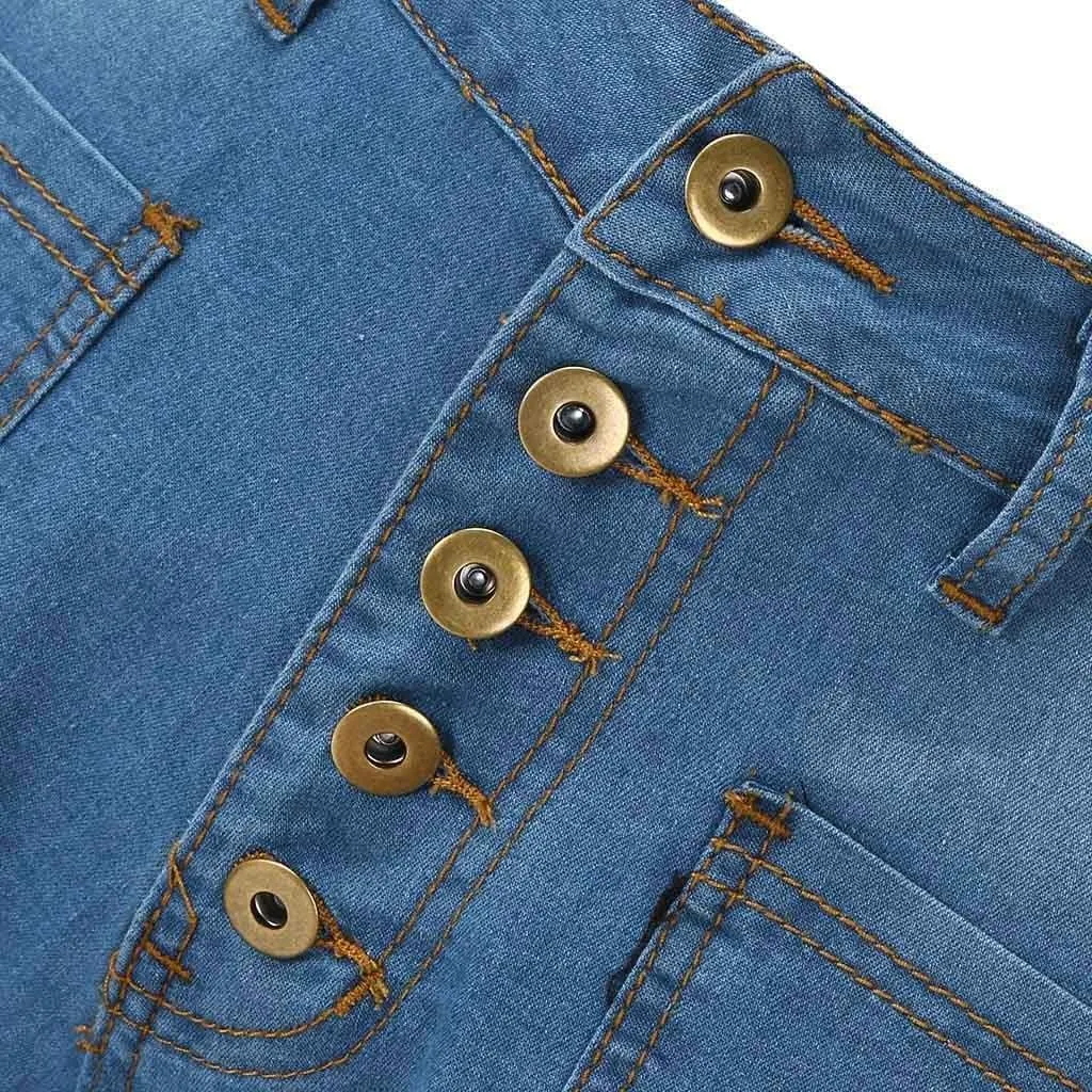 Womens Mid Waist Bell Jeans Trendy Straight Wide Leg Gradient Flare Denim Pants Front Button Slim Work Casual Trouser
