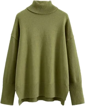 Women's Oversized Cashmere Turtleneck Sweater Chic Loose Fit Knit Pullover Thick Warm Casual Top