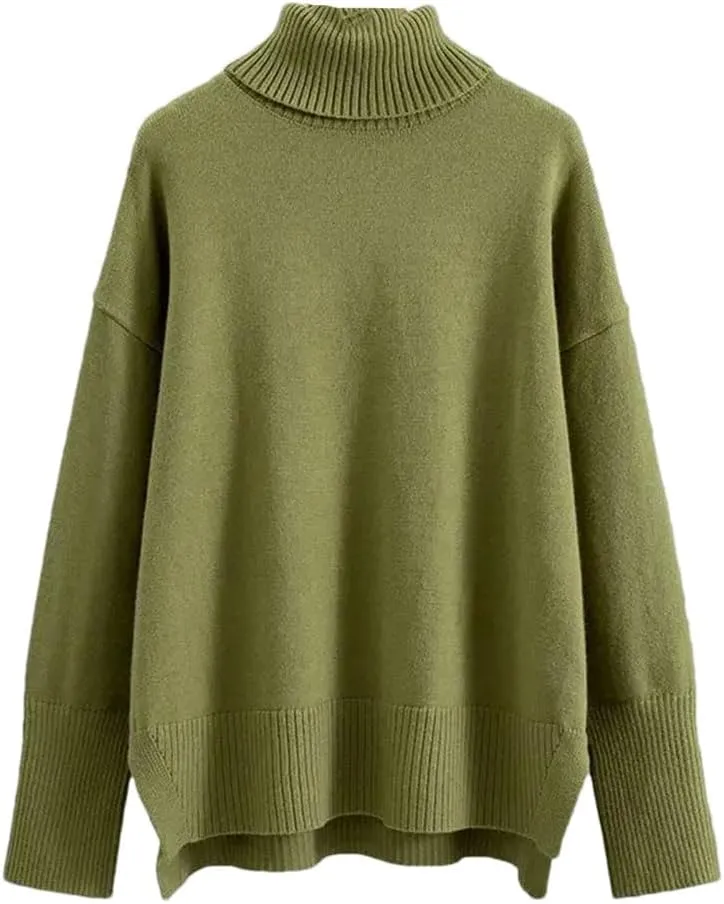 Women's Oversized Cashmere Turtleneck Sweater Chic Loose Fit Knit Pullover Thick Warm Casual Top