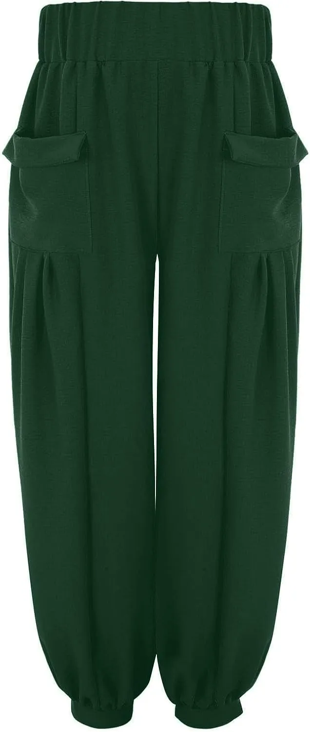 Womens Oversized Pleated Linen Pant Fashion Plus Size Wide Leg Smocked Waist Cuffed Trousers Work Lounge Casual Pants