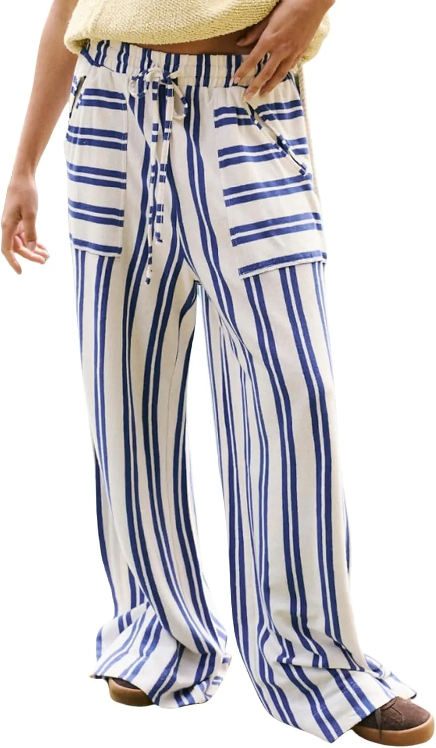 Women's Palazzo Pants Striped Wide Leg High Waist Casual Comfy Pants with Pockets