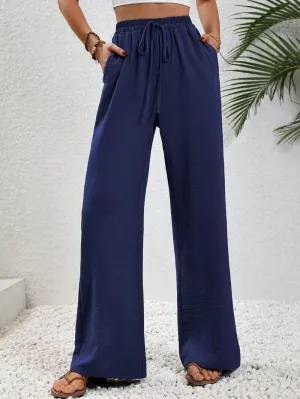 Women's Pants Womens Casual Wide Leg Pants High Waisted Button Down Straight Long Trousers Palazzo Pants