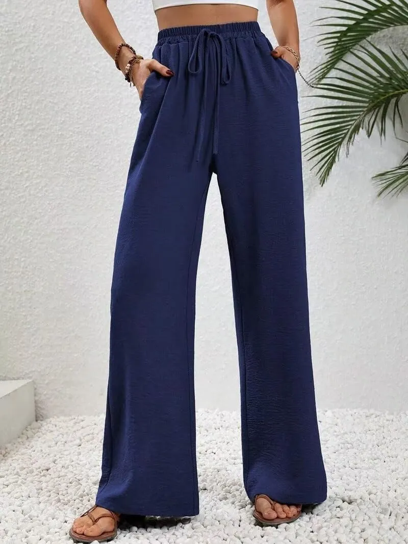 Women's Pants Womens Casual Wide Leg Pants High Waisted Button Down Straight Long Trousers Palazzo Pants