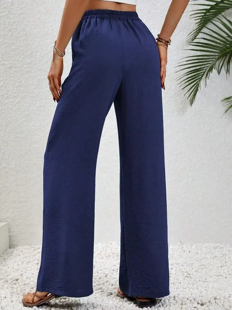 Women's Pants Womens Casual Wide Leg Pants High Waisted Button Down Straight Long Trousers Palazzo Pants