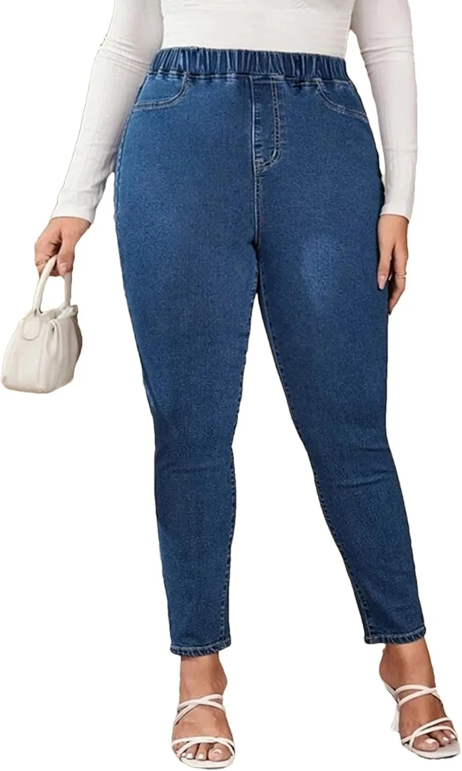 Womens Plus Size Jeans High Waist Stretchy Pencil Pants Full Length Elastic Skinny Curvy Oversized Jeans