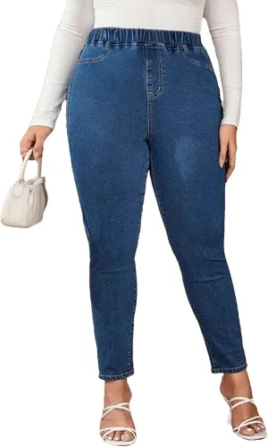Womens Plus Size Jeans High Waist Stretchy Pencil Pants Full Length Elastic Skinny Curvy Oversized Jeans