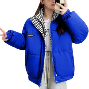 Women's Quilted Padded Puffer Jacket Zip Up Checkered Short Bubble Down Coat Trendy Y2k Teen Girls Baggy Winter Clothes
