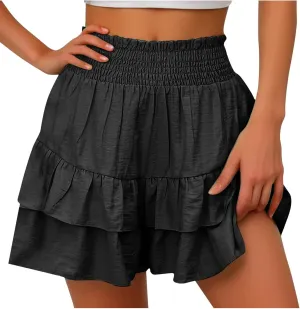 Women's Ruffle Flowy Mini Skirts High Waisted Cute Short Skirts Casual Layered Pleated Skirts Weekend Dating Outfit