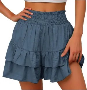 Women's Ruffle Flowy Mini Skirts High Waisted Cute Short Skirts Casual Layered Pleated Skirts Weekend Dating Outfit