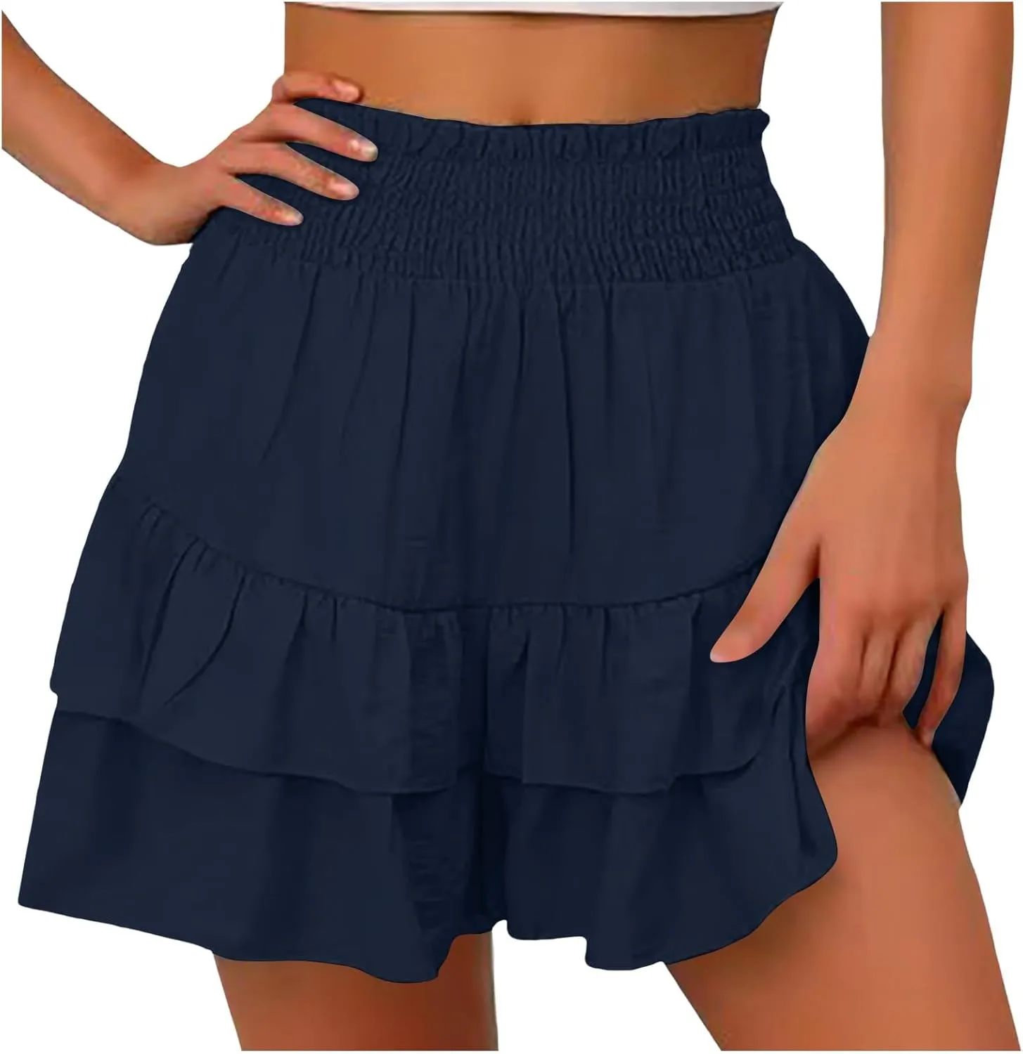 Women's Ruffle Flowy Mini Skirts High Waisted Cute Short Skirts Casual Layered Pleated Skirts Weekend Dating Outfit