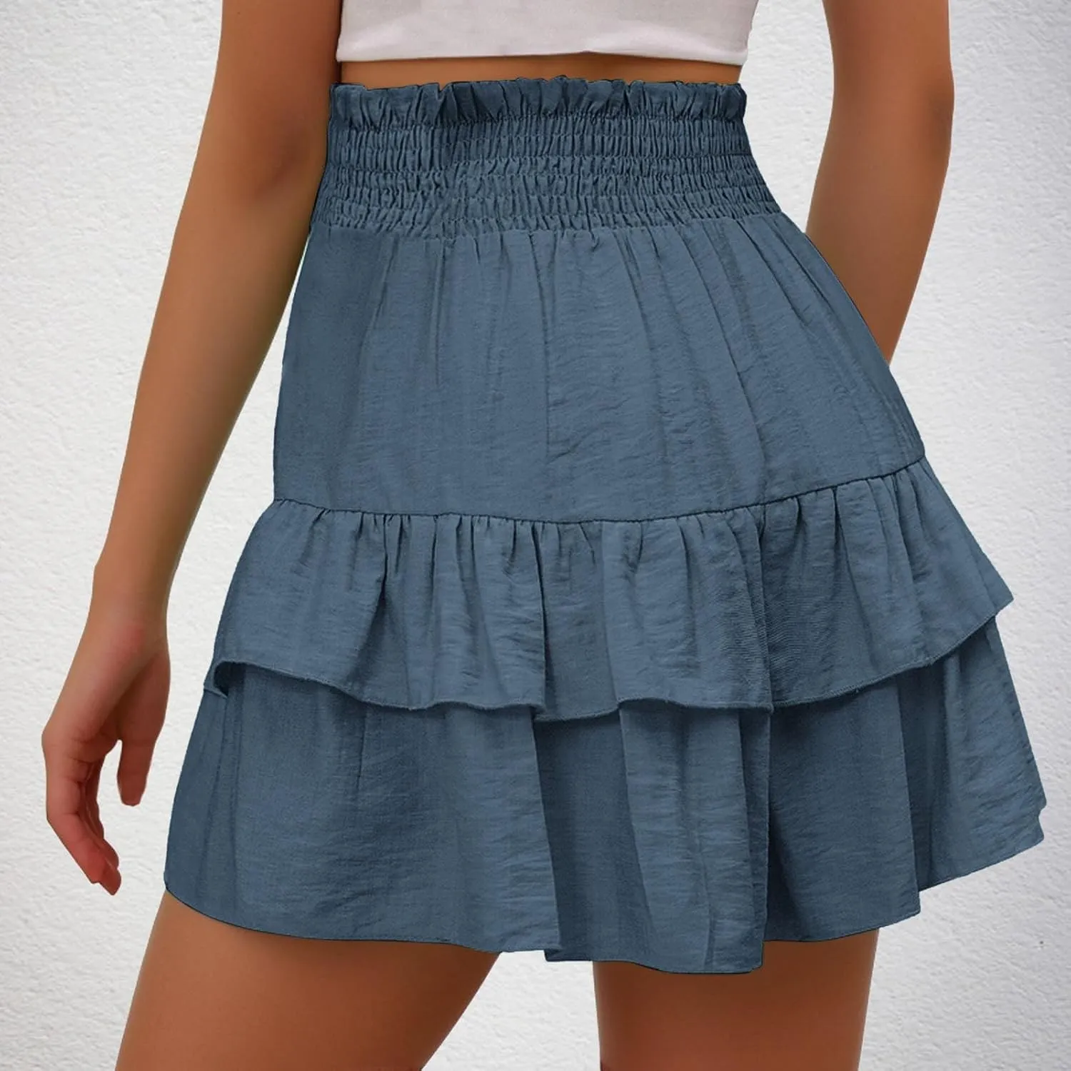 Women's Ruffle Flowy Mini Skirts High Waisted Cute Short Skirts Casual Layered Pleated Skirts Weekend Dating Outfit