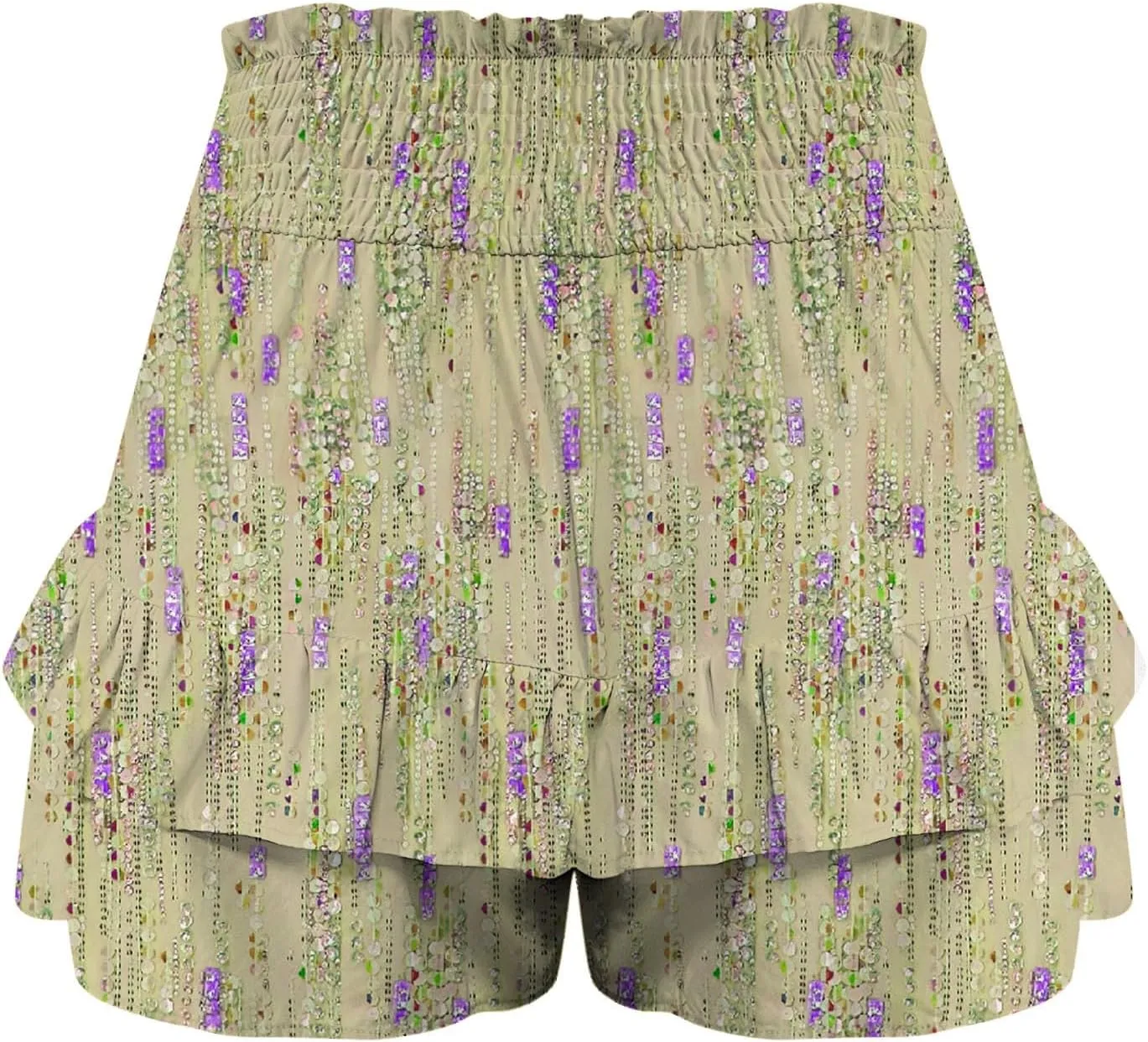 Womens Ruffle Short Skirt 2025 Summer Stretchy Smock Waist Gradient Leisure Skirt Park Workout Casual Yoga Sportswear