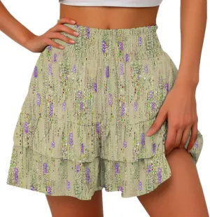 Womens Ruffle Short Skirt 2025 Summer Stretchy Smock Waist Gradient Leisure Skirt Park Workout Casual Yoga Sportswear