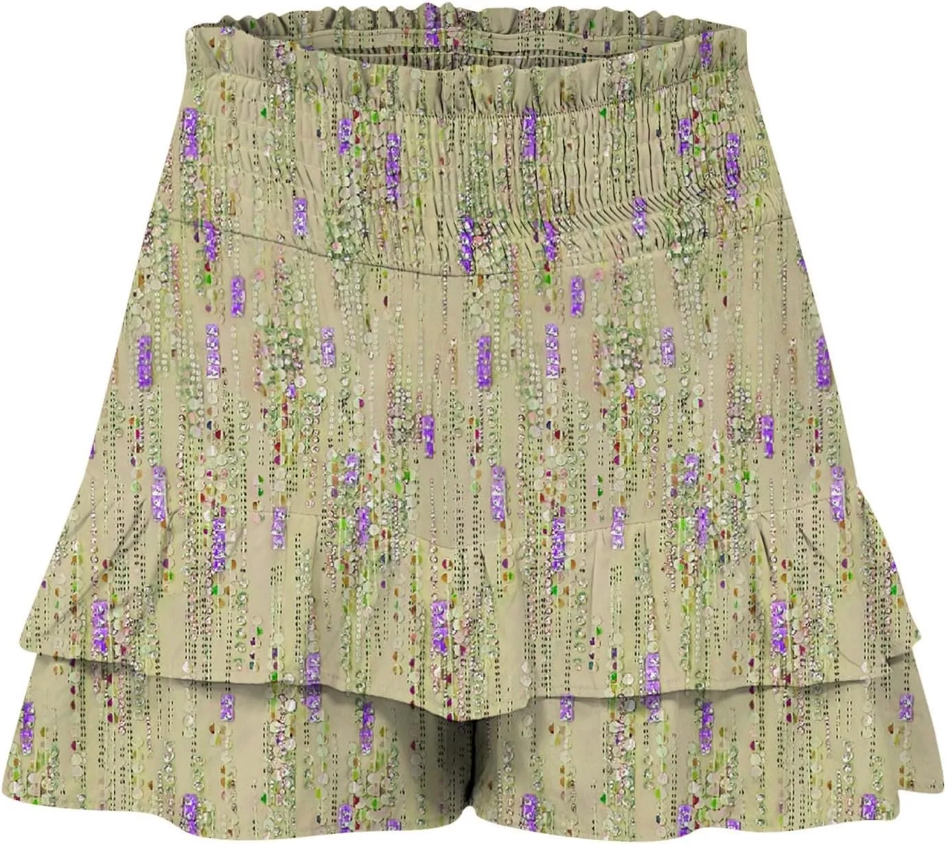 Womens Ruffle Short Skirt 2025 Summer Stretchy Smock Waist Gradient Leisure Skirt Park Workout Casual Yoga Sportswear
