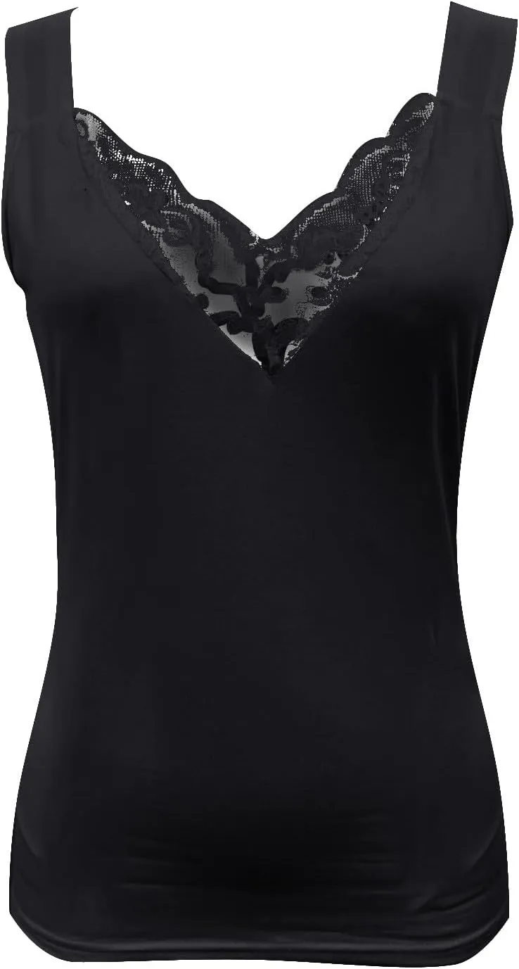 Women's Sexy Lace Camisole Tank Tops 2025 Summer V Neck Solid Color Vest Slim Fit Seamless Shirts