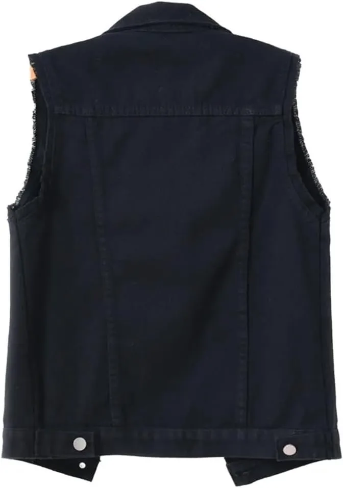 Women's Spring Summer Korean Fashion Sleeveless Denim Jacket Vest Single Breasted Jean Waistcoat Short Coats