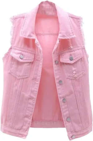 Women's Spring Summer Korean Fashion Sleeveless Denim Jacket Vest Single Breasted Jean Waistcoat Short Coats