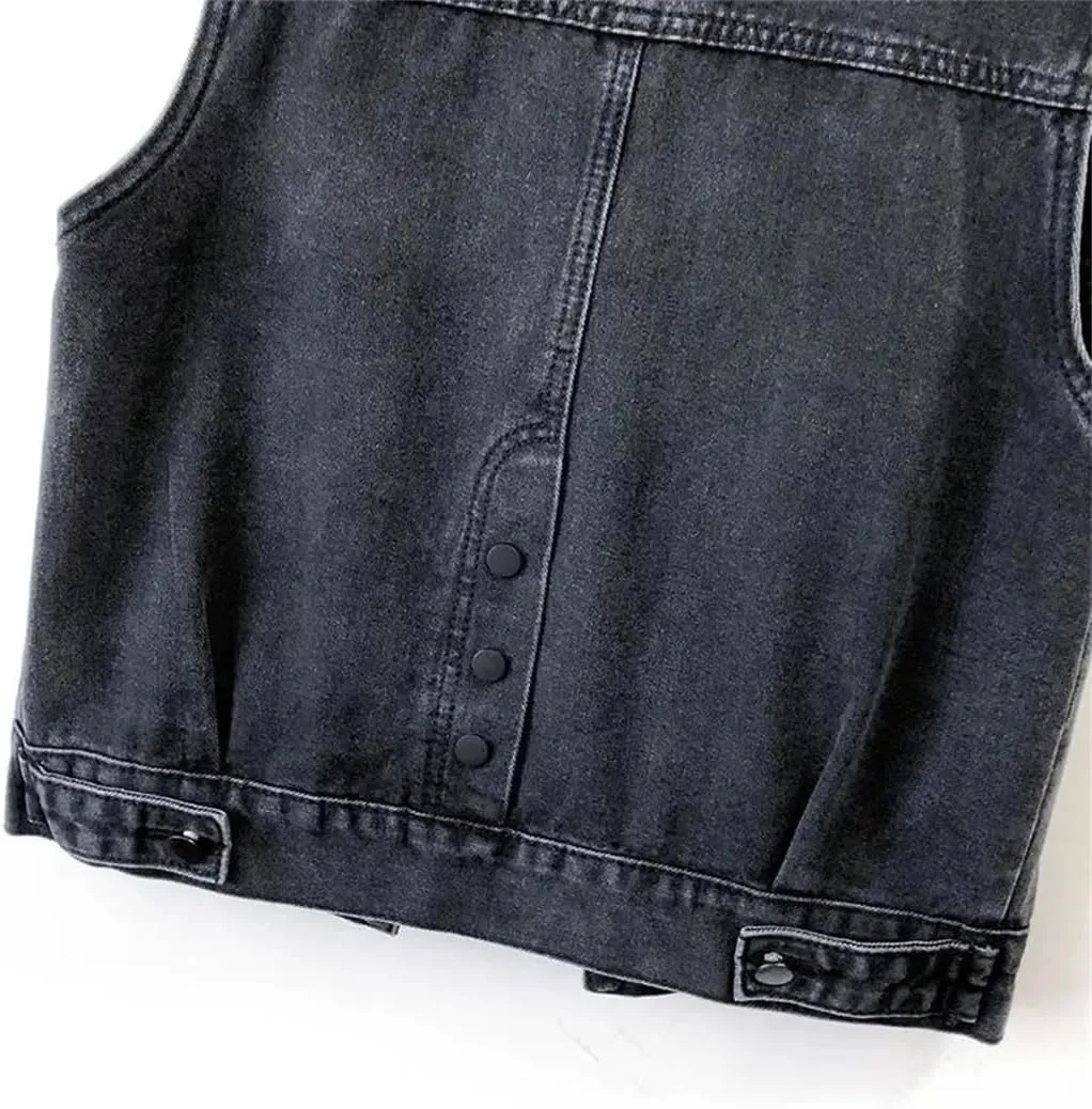 Women's Summer Fashion Sequins Denim Vest Waistcoat Korean Leeveless Denim Jeans Jacket Female Vest Tops